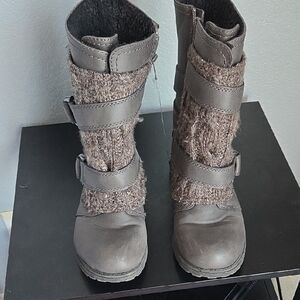 Gray and Brown Buckle Boots